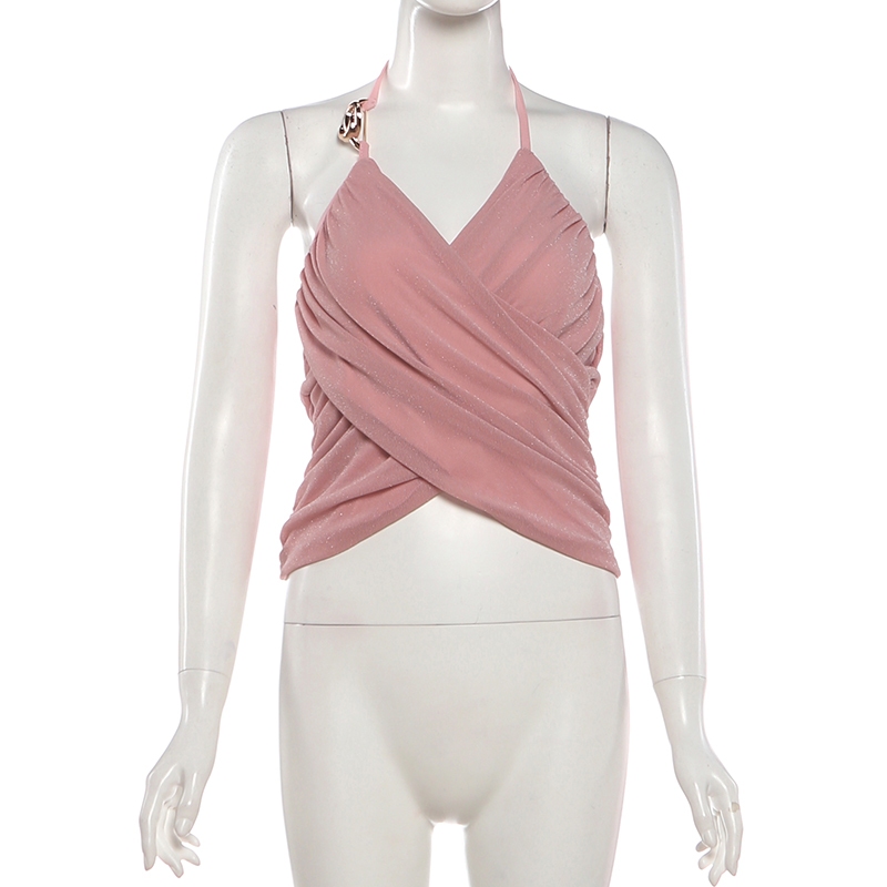 Klalien Camisole Mùa Hè Cổ Chữ V, Thiết Kế Ruched, Khóa Kim Loại - Phù Hợp Đi Biển và Kỳ Nghỉ