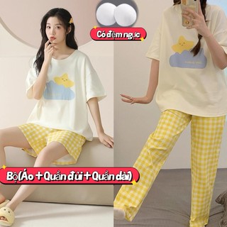 【Có đệm ngực + Siêu mỏng】Bộ 3 món đồ ngủ mùa hè | Áo tay ngắn + Quần sooc + Quần dài | Mặc nhà thoải mái – Linh hoạt thay đổi | Chất mát nhẹ, thấm hút mồ hôi | Hàng đẹp giá tốt | Mua ngay!