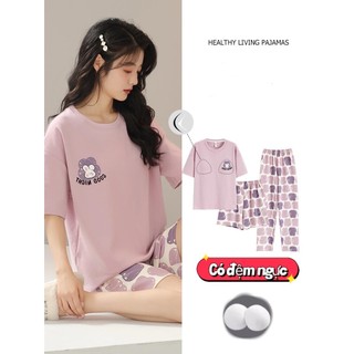 【Có đệm ngực + Siêu mỏng】Bộ 3 món đồ ngủ mùa hè | Áo tay ngắn + Quần sooc + Quần dài | Mặc nhà thoải mái – Linh hoạt thay đổi | Chất mát nhẹ, thấm hút mồ hôi | Hàng đẹp giá tốt | Mua ngay!