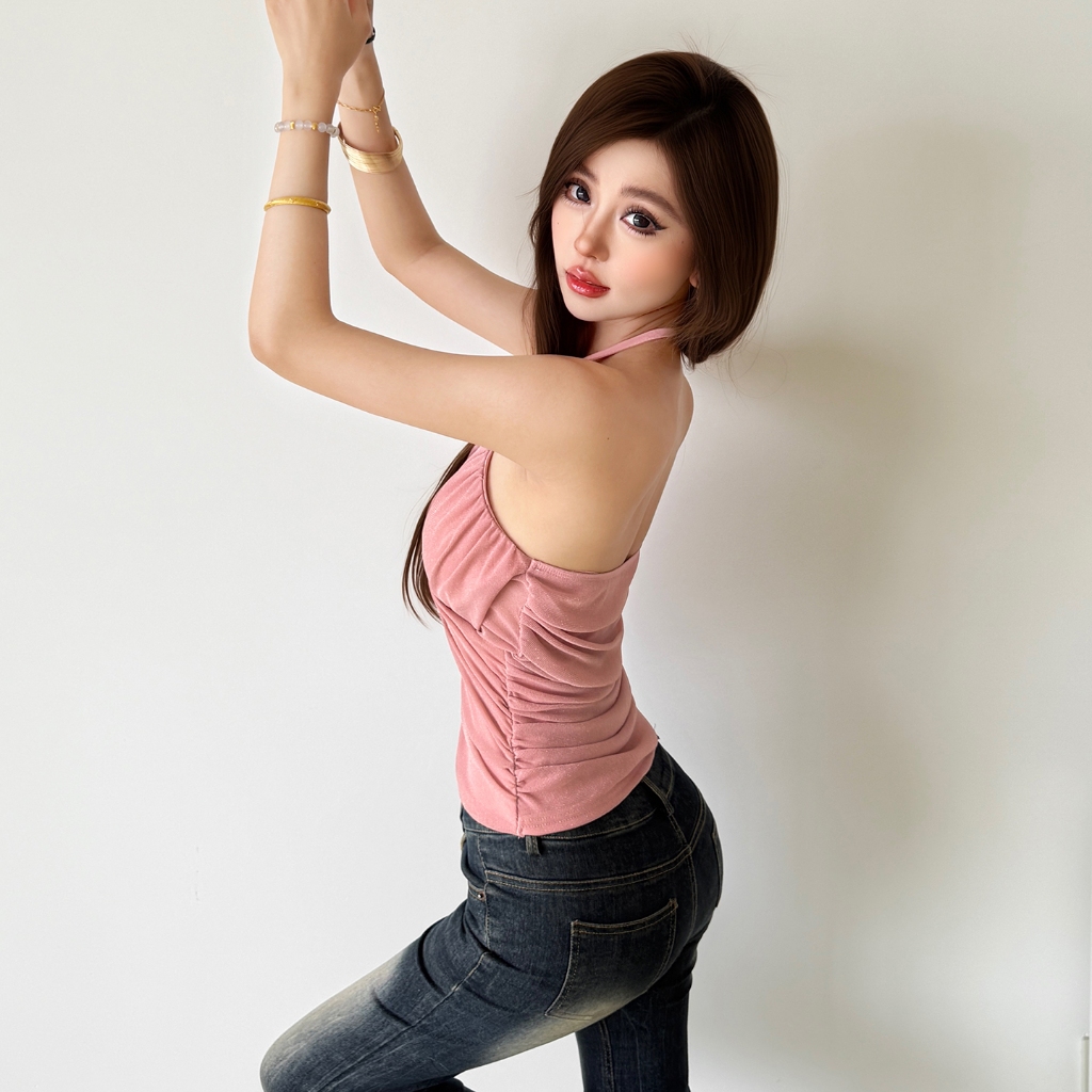 Klalien Gợi Cảm Nữ Camisole Ruched Mùa Hè Cổ Chữ V Quấn Ngực Khóa Kim Loại Chắp Vá Lưng Clubwear Đi Biển Kỳ Nghỉ Xe Tăng Áo