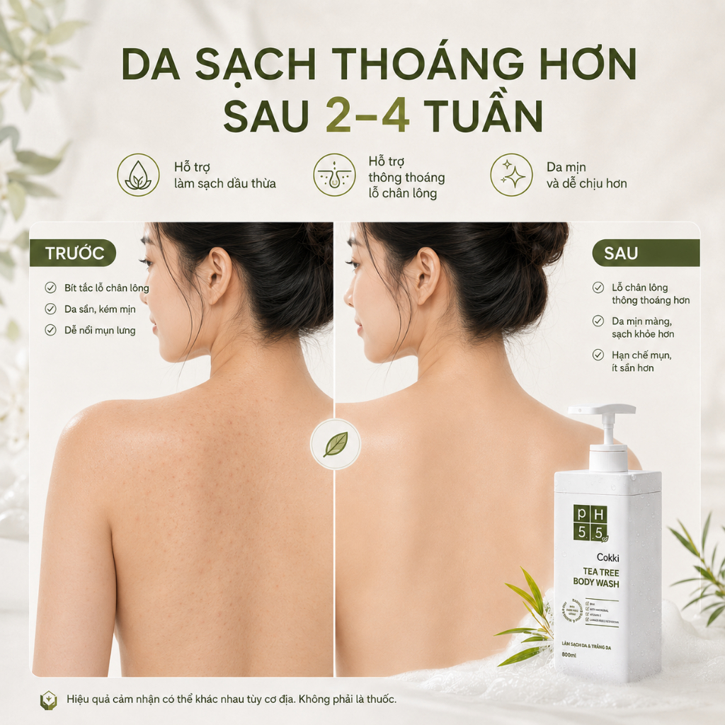 Cokki Sữa Tắm Tràm Trà Dưỡng Ẩm 800ml - Cho Da Nhạy Cảm, Cân Bằng Độ Ẩm & Làm Sạch Sâu Dịu Nhẹ