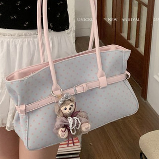 Túi Tote chấm bi màu xanh hồng phong cách Hàn Quốc