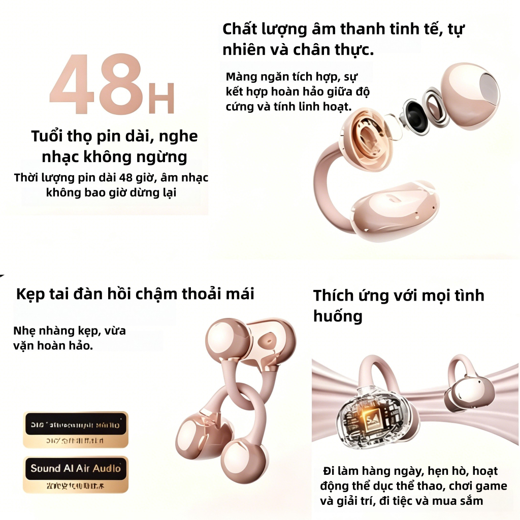 【Hàng Có Sẵn】Tai nghe Bông tai butterfly Bluetooth không dây Đeo vững không rơi Siêu tiết kiệm pin Chống nước chống mồ hôi Dùng học tập, làm việc, giải trí