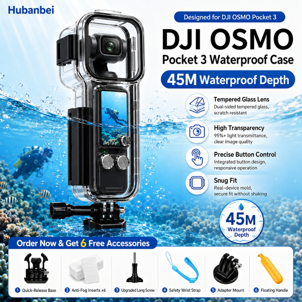 Vỏ chống nước cho DJI Osmo Pocket 3 – Hộp lặn PC bảo vệ, chống nước 45m/147FT kèm phụ kiện cho camera hành trình Osmo Pocket 3