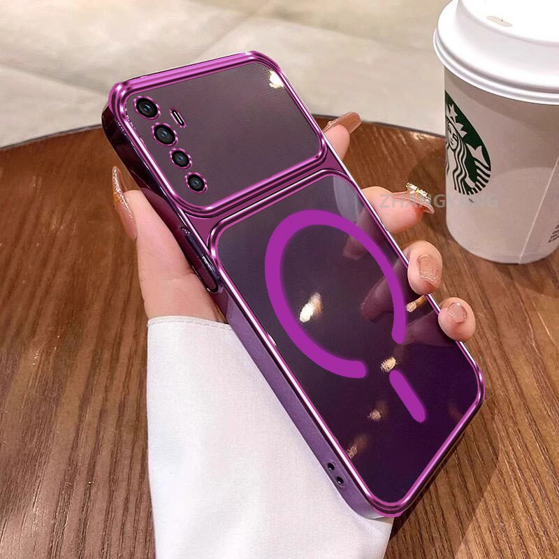 Ốp Lưng Cho Realme 5 5i 5s 6i C3 Thẩm Mỹ Silicon Cao Cấp Mạ Điện Trong Suốt Vỏ Điện Thoại Cùng Dòng Màu Hút Từ Tính Vòng Thiết Kế Mới