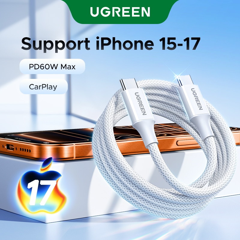 Cáp USB C sang USB C UGREEN, Cáp sạc nhanh USB C 60W Nylon Bện Type C cho iPhone 17 Pro Max/iPhone 18 Pro Max, Galaxy S25 / S24 / S23, MacBook Air / Pro, iPad Pro / Mini / Air, Switch