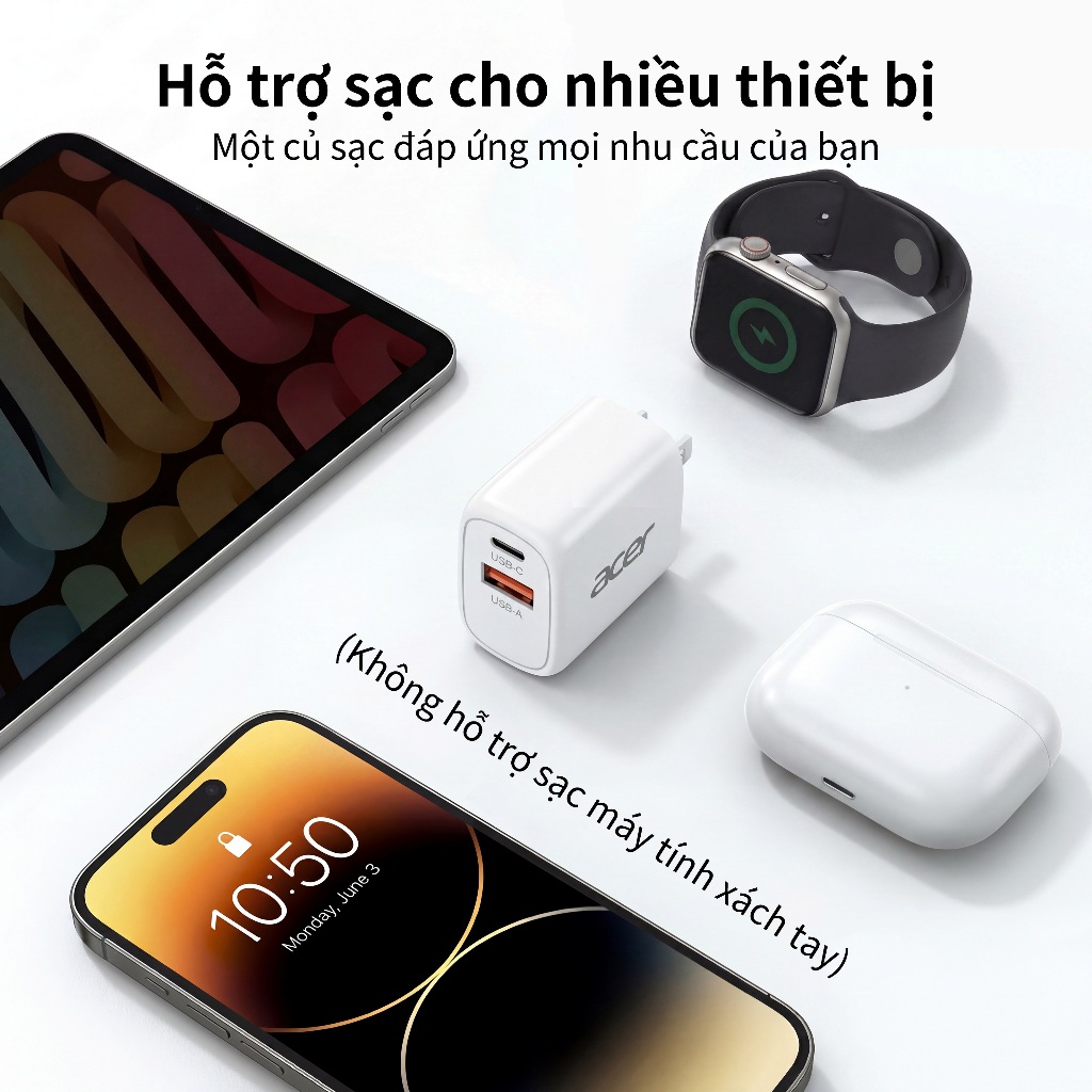 Acer Bộ sạc nhanh Type C + USB A PD 20W Power Adapter Không Nóng Máy An toàn và ổn định thích hợp cho for iP 15 14 13 12 C02 | BigBuy360 - bigbuy360.vn