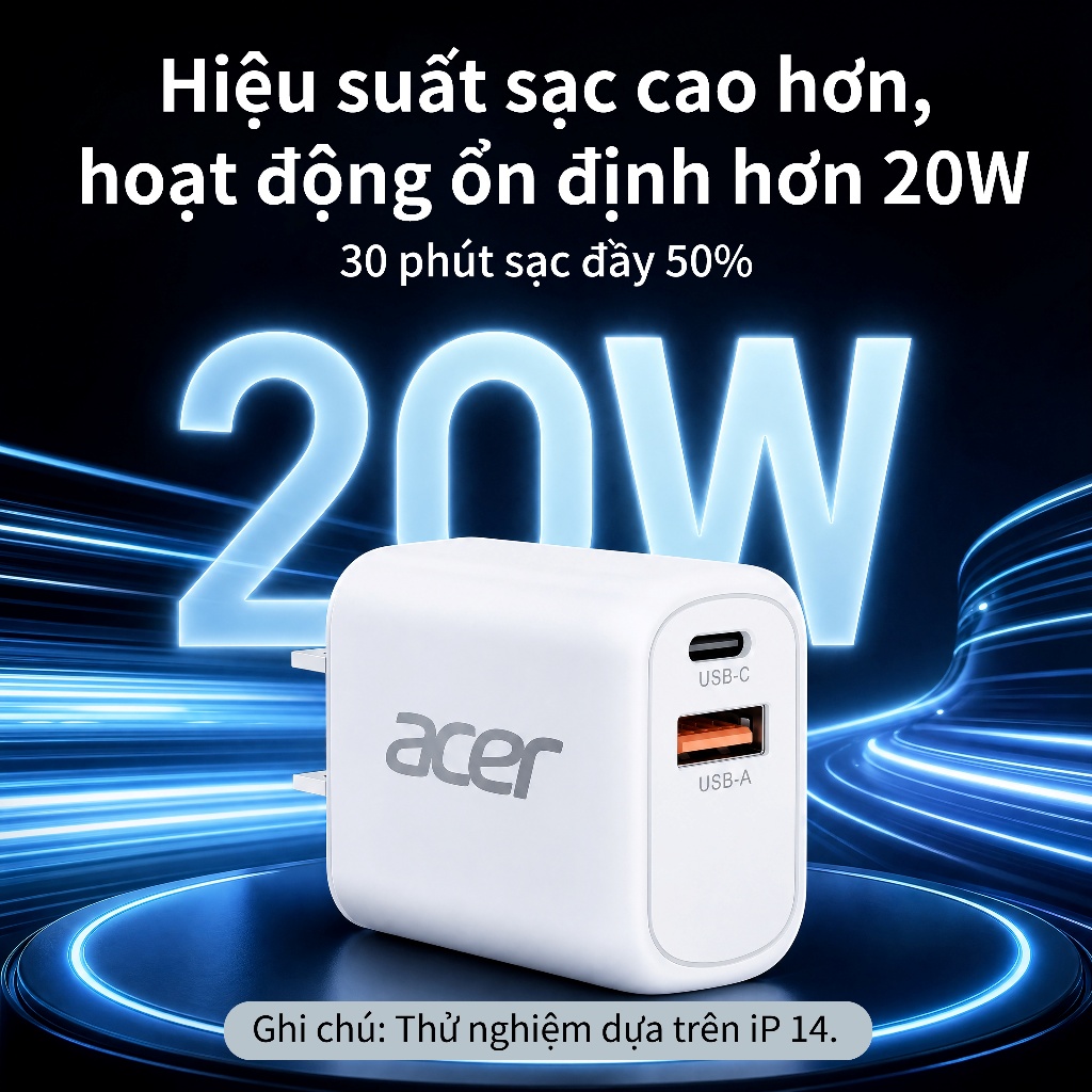 Acer Bộ sạc nhanh Type C + USB A PD 20W Power Adapter Không Nóng Máy An toàn và ổn định thích hợp cho for iP 15 14 13 12 C02 | BigBuy360 - bigbuy360.vn
