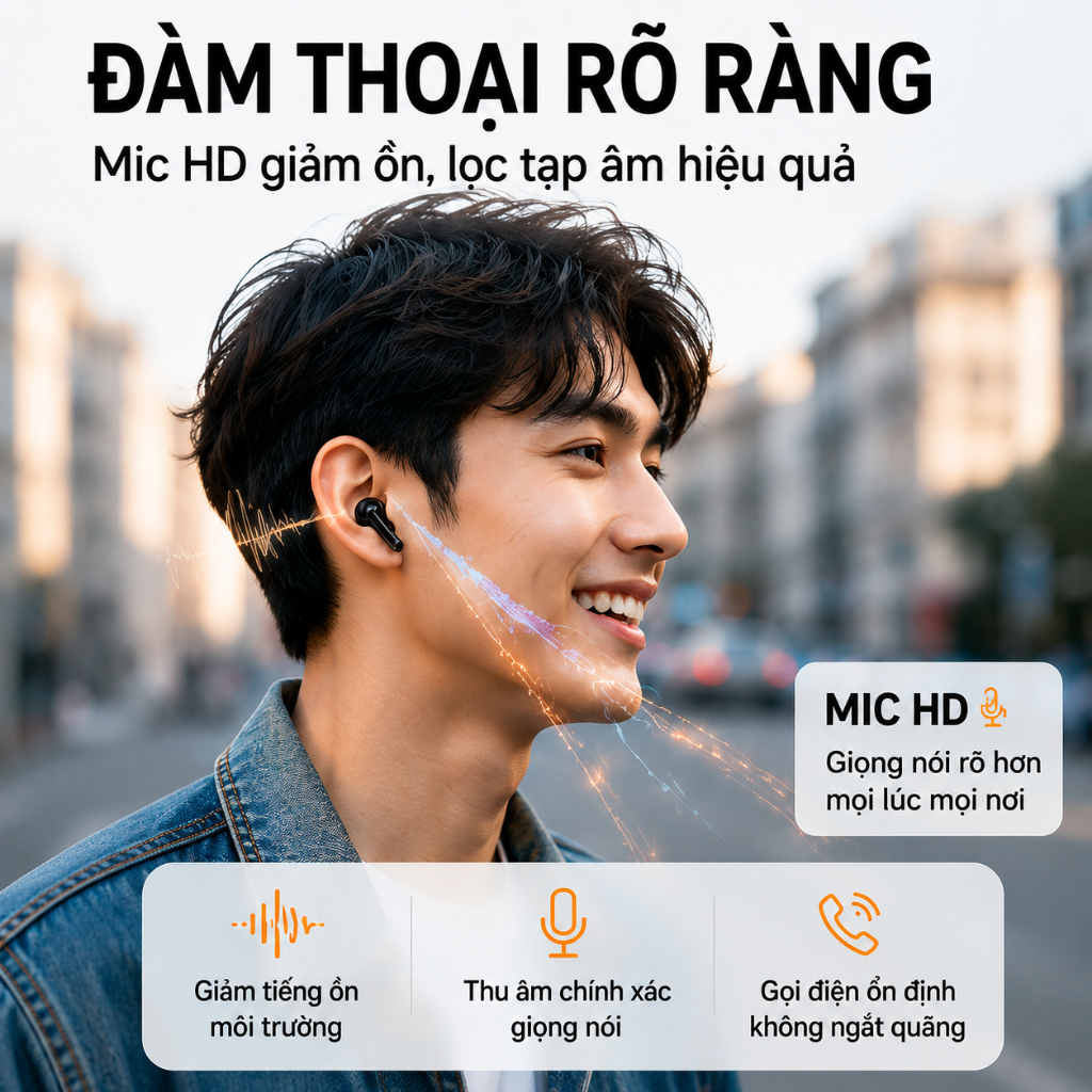 Tai Nghe Bluetooth Lenovo HT38 Chính Hãng - Âm Thanh HIFI Sống Động, Mic Khử Ồn Cuộc Gọi, Pin 15 Giờ, Thiết Kế Gọn Nhẹ