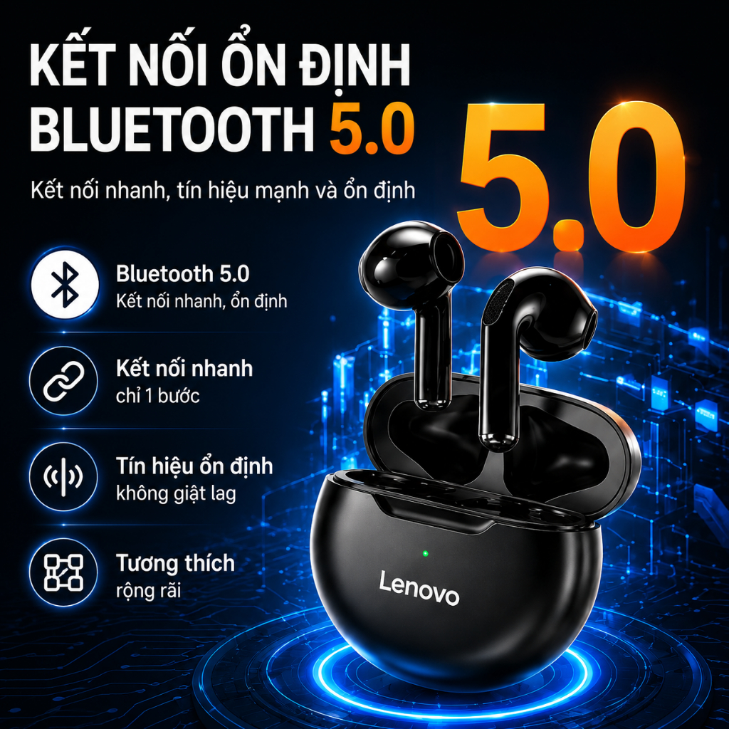 Tai Nghe Bluetooth Lenovo HT38 Chính Hãng - Âm Thanh HIFI Sống Động, Mic Khử Ồn Cuộc Gọi, Pin 15 Giờ, Thiết Kế Gọn Nhẹ