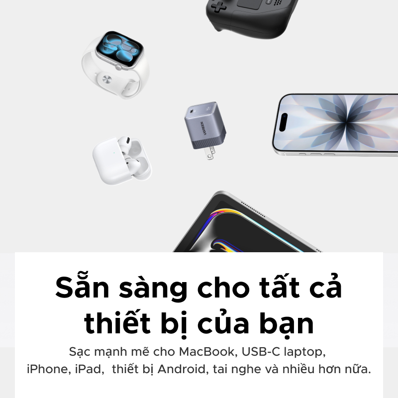 Bộ sạc nhanh UGREEN 45W Ultra-Mini Nexode Air GaN Bộ sạc tường USB-C, màu xám nhẹ gọn với cổng USB-C Tương thích cho iPhone 17 16 Pro Max Samsung S26 S25 S24 S23 Ultra | BigBuy360 - bigbuy360.vn