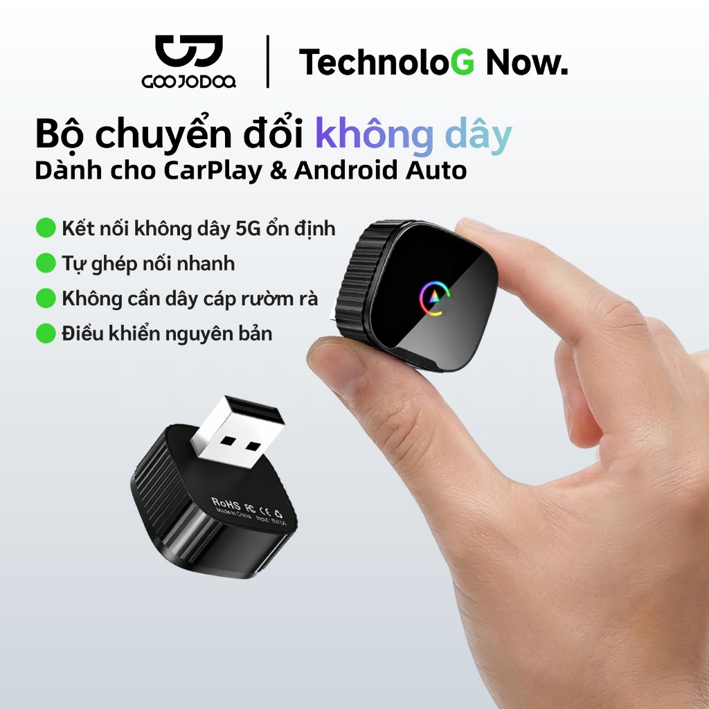 Bộ chuyển đổi không dây GOOJODOQ cho CarPlay & Android Auto Zero Cable Hassle Ổn định 5G Điều khiển gốc hoàn toàn không dây
