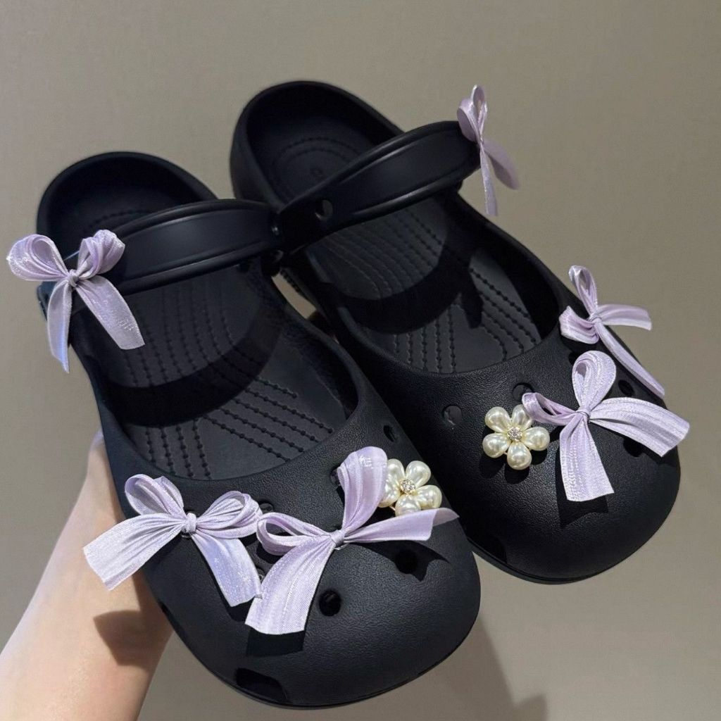 Phụ Nữ Bé Gái Tắc Sandal Giày DIY Quyến Rũ Phong Cách Dễ Thương Nơ Tím Mặt Dây Chuyền Nút Lỗ Giày Trang Trí Bộ Phụ Kiện Quà Tặng