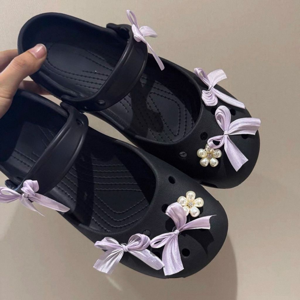 Phụ Nữ Bé Gái Tắc Sandal Giày DIY Quyến Rũ Phong Cách Dễ Thương Nơ Tím Mặt Dây Chuyền Nút Lỗ Giày Trang Trí Bộ Phụ Kiện Quà Tặng