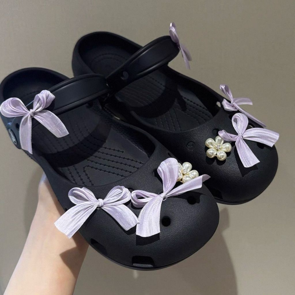 Phụ Nữ Bé Gái Tắc Sandal Giày DIY Quyến Rũ Phong Cách Dễ Thương Nơ Tím Mặt Dây Chuyền Nút Lỗ Giày Trang Trí Bộ Phụ Kiện Quà Tặng