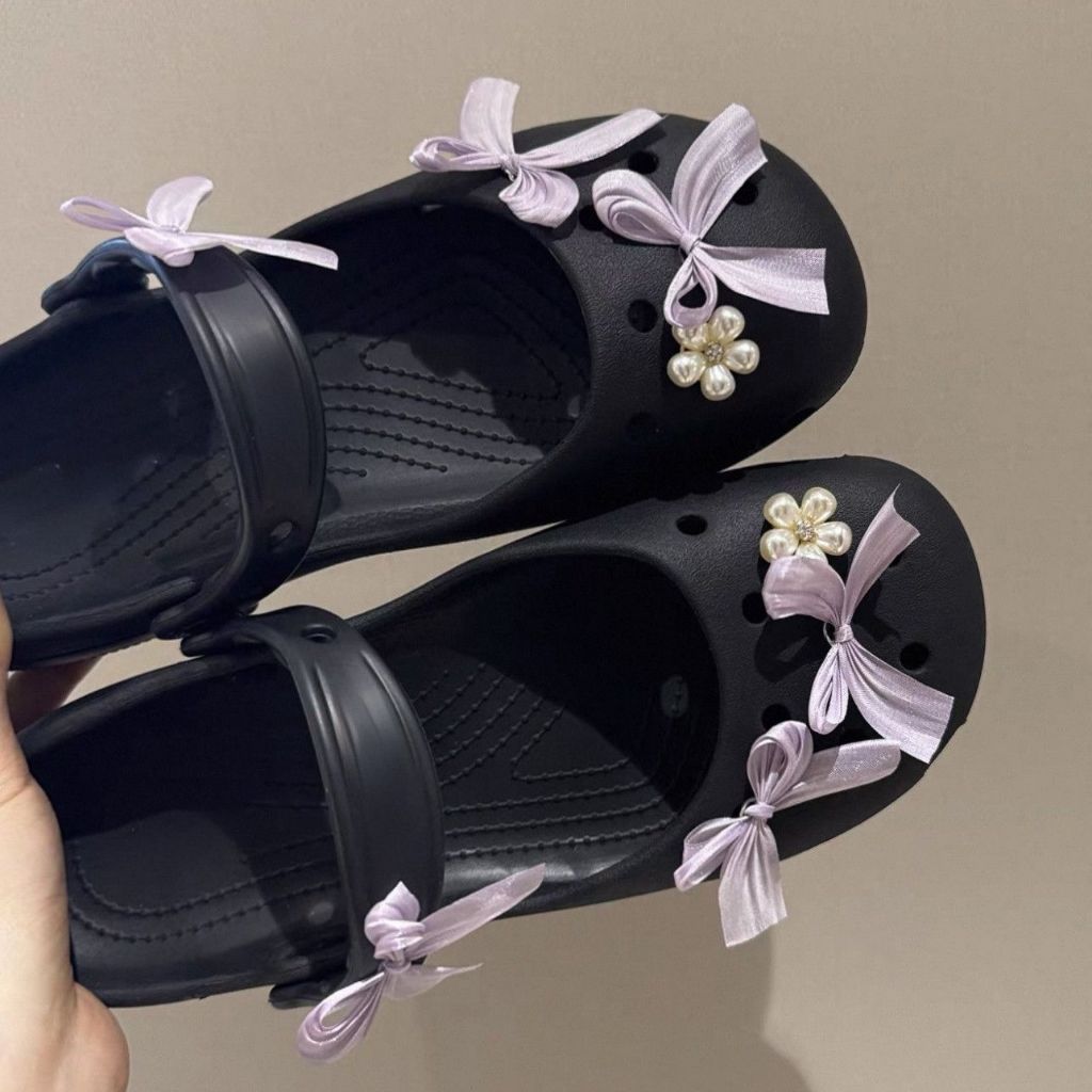 Phụ Nữ Bé Gái Tắc Sandal Giày DIY Quyến Rũ Phong Cách Dễ Thương Nơ Tím Mặt Dây Chuyền Nút Lỗ Giày Trang Trí Bộ Phụ Kiện Quà Tặng
