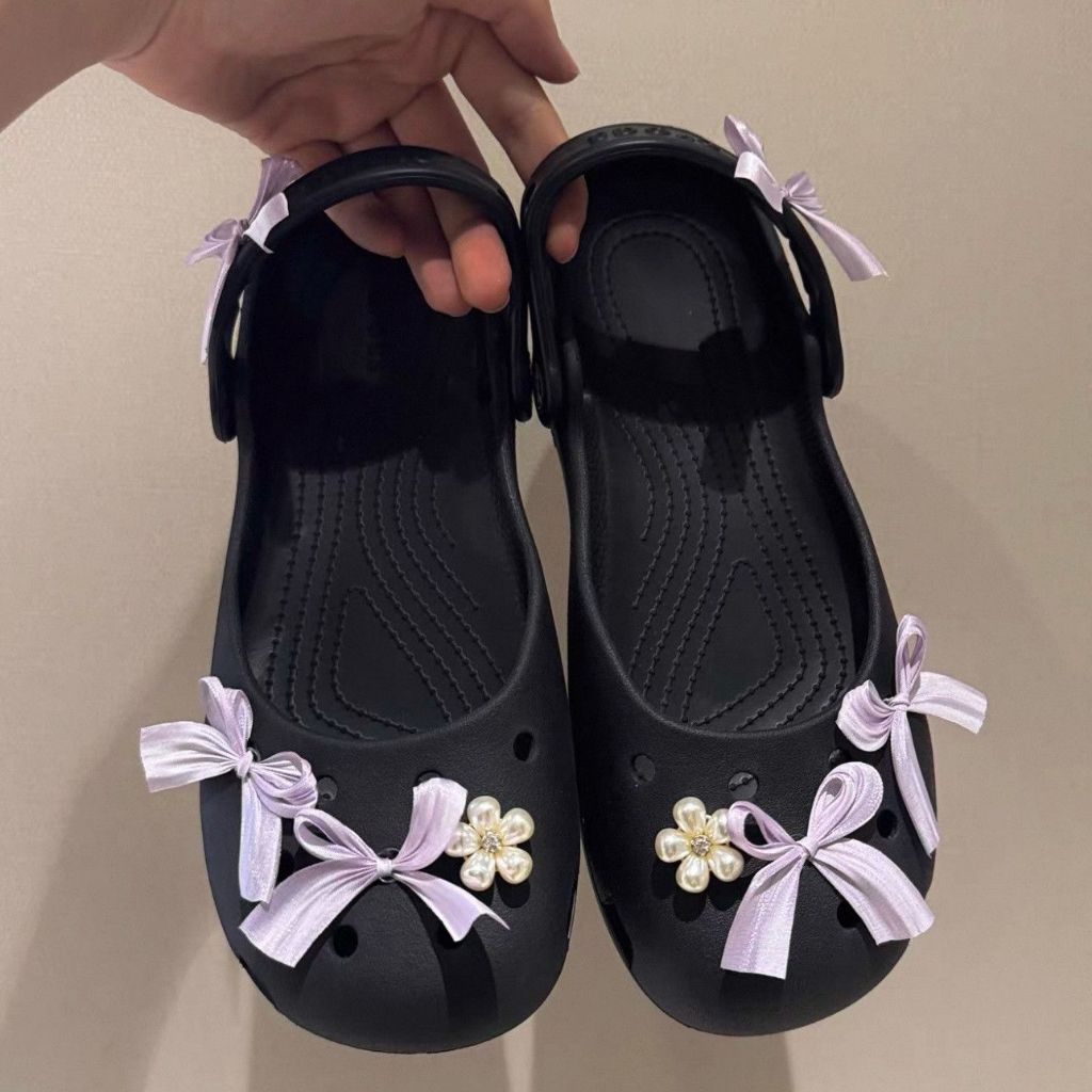 Phụ Nữ Bé Gái Tắc Sandal Giày DIY Quyến Rũ Phong Cách Dễ Thương Nơ Tím Mặt Dây Chuyền Nút Lỗ Giày Trang Trí Bộ Phụ Kiện Quà Tặng