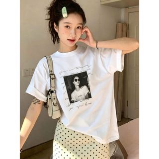 2026 Mới Cổ Tròn Thương Hiệu cotton Lười Rời Hoạt Hình In Hình Áo Thun Nữ Tay Ngắn