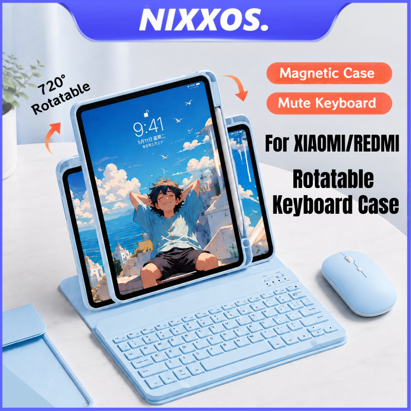 NIXXOS 720°Ốp Xoay Cho XIAOMI Pad REDMI Pad Vỏ Bàn Phím Bluetooth Vỏ Cứng Acrylic Có Khe Cắm Bút Cho REDMI 2 11 '' SE 11 '' Pro 12.1 XIAOMI Pad 8 & 8 Pro 7 & 7 Pro