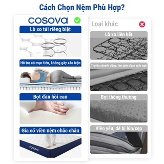 Nệm lò xo bỏ túi COSOVA Cool - Vải chống đá & Bọt Gel thoáng khí 20 / 25CM