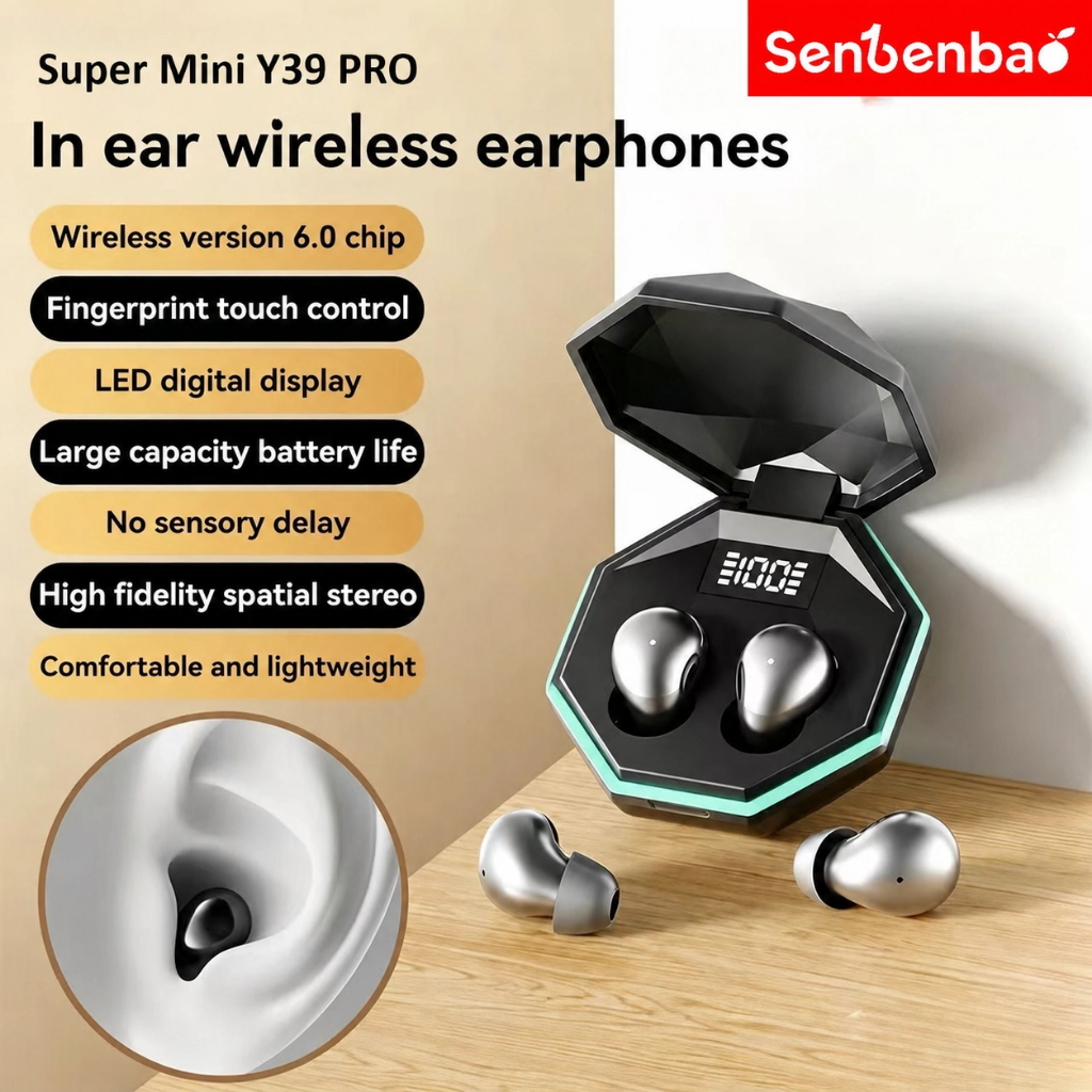 Senbenbao Y39 Pro Tai Nghe Ngủ Mini Vô Hình Siêu Nhẹ Thoải Mái Cho Người Ngủ Bên Ốp Sạc LED Mềm Trong Tai Cắm Cho Tai Nhỏ Phòng Tập Gym