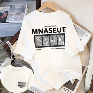 WASSUP 2026 Phong Cách Mới Nam Tay Ngắn Phong Cách Hàn Quốc Cổ Tròn Rời Vải Mềm Làm Tinh Tế Họa Tiết Đường Khâu In