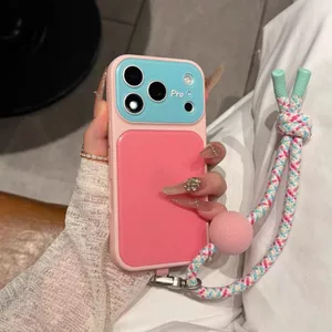 Ốp Lưng Cứng Khối Màu Tươi Mùa Hè Có Dây Đeo Tương Thích Cho iPhone 13 Pro Max 14 Pro Max 15 Pro Max 16 Pro Max 17 Pro Max Cover