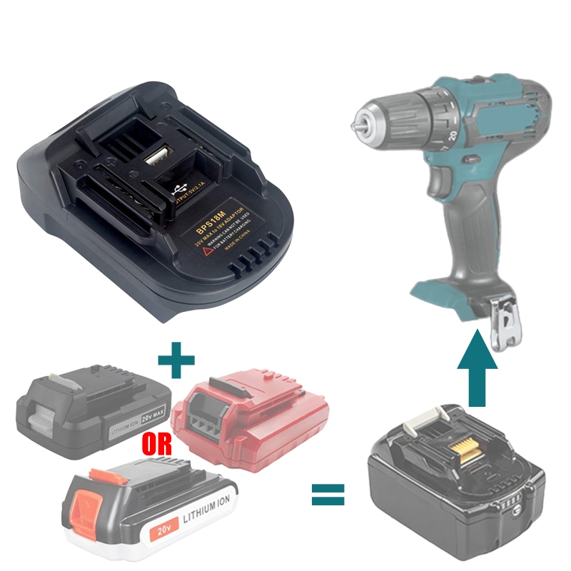Bộ Chuyển Đổi Pin BPS18M Cho Đen + Decker / Stanley 20V Pin Lithium Cho Makita 18V Dụng Cụ Không Dây