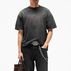 Áo thun đen giặt bằng kim cương giả đường phố cao cấp Unisex