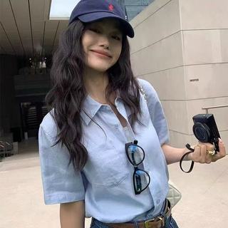 Phong Cách Hồng Kông Sang Trọng Màu Trắng Tinh Khiết Xếp Ly Phong Cách Cơ Bản Áo Sơ Mi Hàng Ngày Nữ Áo Sơ Mi polo Cotton Nguyên Chất Mùa Hè Sang Trọng Thiết Kế Đơn Giản Niche Áo Sơ Mi Tay Ngắn Pháp