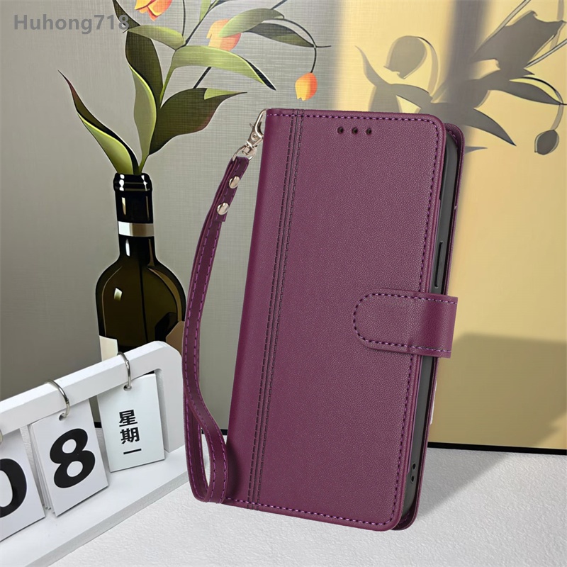 Dành Cho Samsung Galaxy A6 A7 A8 A27 A57 Note 8 9 10 Lite 2018 Plus 5G Ví Lật Bao Da Bảo Vệ Thả Có Khe Cắm Thẻ Vỏ Silicon Mềm Dây Đeo Tay Sạc Không Dây