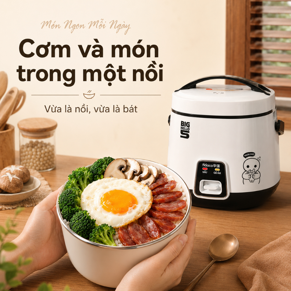 Nồi cơm điện Huaco Dung tích 1.8L (nấu cơm 0.8L) ,HQJY1801, 280W, Lớp lót chống dính, Bảo quản nhiệt tự động,
