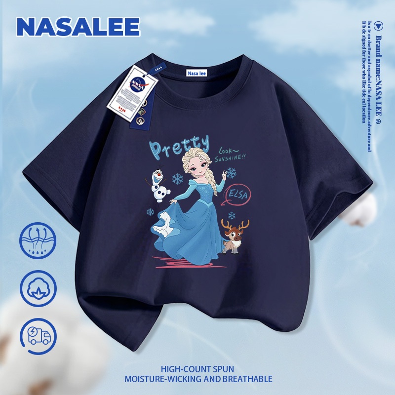 [Giao hàng trong ngày] NASA Hợp thời trang Phong cách mới Cotton nguyên chất cho trẻ em Tay ngắn thoải mái Công chúa Elsa thân thiện với da