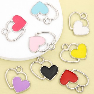 10 Chiếc Thời Trang Đơn Giản Đôi Trái Tim Thiết Kế 8 Màu Nhỏ Giọt Dầu Quyến Rũ Dễ Dàng Phù Hợp Với Vòng Cổ Vòng Tay Bông Tai Móc Khóa Và Nhiều Dây Xích Đồ Trang Trí DIY Mặt Dây Hợp Kim Hình Trái Tim Rỗng