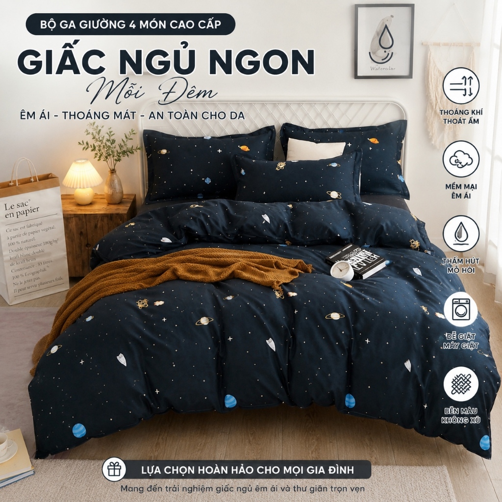 Hàng Sẵn Bộ Drap 4 Món Phong Cách Vũ Trụ | Miễn Phí Ship + Giao Nhanh + Giảm Giá Thêm
