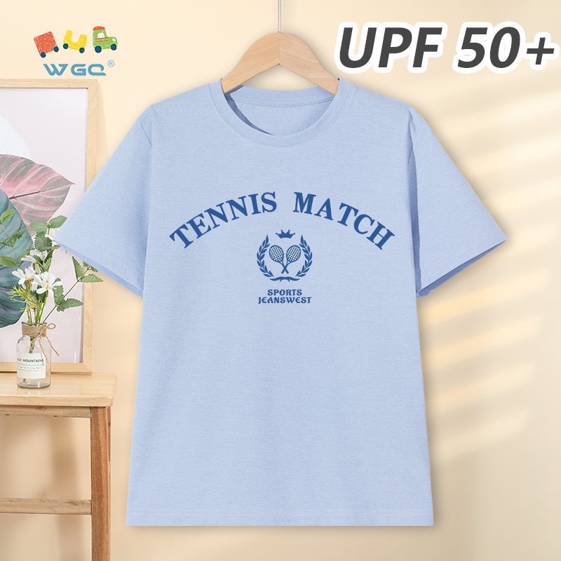 W.G.Q Áo thun bé trai，Phong cách mới mùa hè có in chữ，có chức năng chống nắng UPF50 +，Thoải mái mát mẻ，hấp thụ mồ hôi thoáng khí