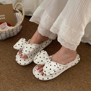 XIXITIAO Dép Vải Cotton Nơ Chấm Bi Nhà Nữ Giày Sàn Bốn Mùa