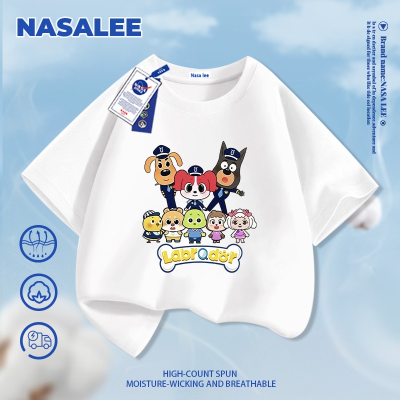 [Giao hàng trong ngày] NASA Hợp thời trang Phong cách mới Cotton nguyên chất cho trẻ em Tay ngắn thoải mái Thân thiện với da Cảnh sát trưởng An toàn La Bubble Do Print