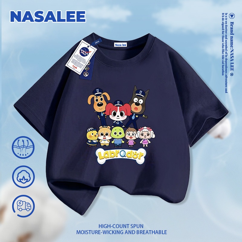 [Giao hàng trong ngày] NASA Hợp thời trang Phong cách mới Cotton nguyên chất cho trẻ em Tay ngắn thoải mái Thân thiện với da Cảnh sát trưởng An toàn La Bubble Do Print