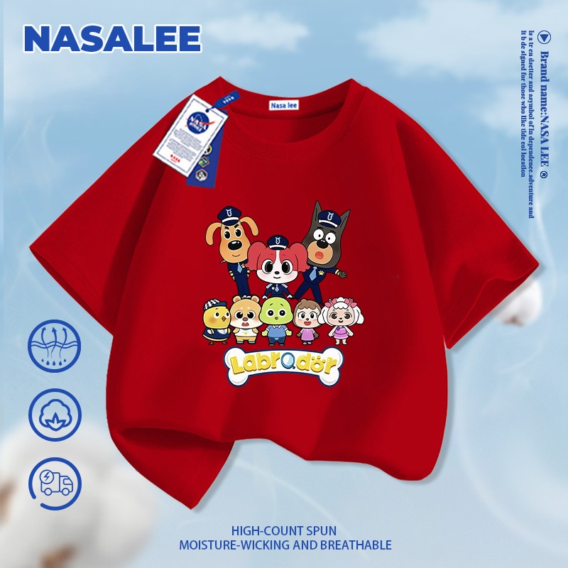 [Giao hàng trong ngày] NASA Hợp thời trang Phong cách mới Cotton nguyên chất cho trẻ em Tay ngắn thoải mái Thân thiện với da Cảnh sát trưởng An toàn La Bubble Do Print