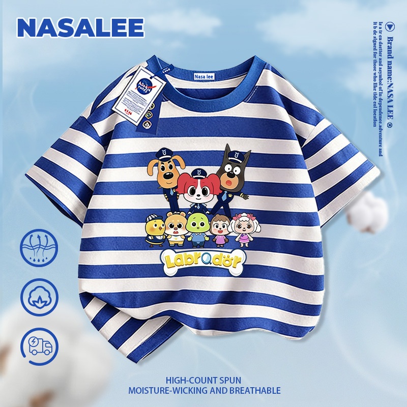 [Giao hàng trong ngày] NASA Hợp thời trang Phong cách mới Cotton nguyên chất cho trẻ em Tay ngắn thoải mái Thân thiện với da Cảnh sát trưởng An toàn La Bubble Do Print