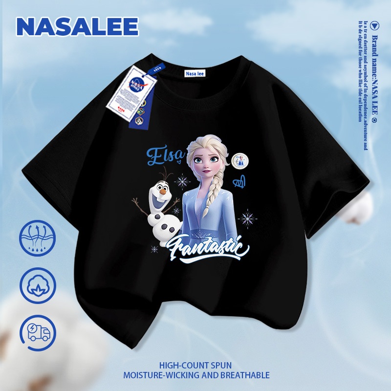 [Giao hàng trong ngày] NASA Hợp thời trang Phong cách mới Cotton nguyên chất cho trẻ em Tay ngắn thoải mái Thân thiện với da Công chúa đông lạnh Elsa In