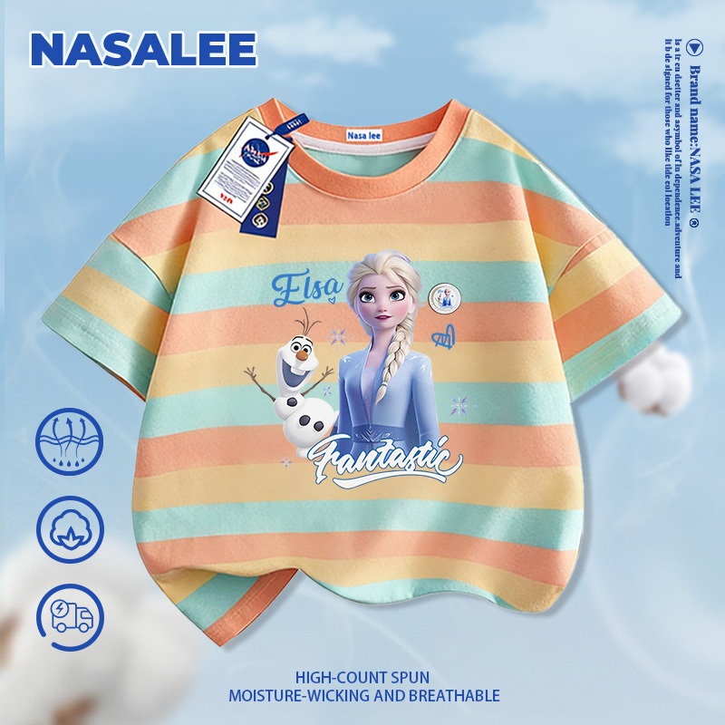 [Giao hàng trong ngày] NASA Hợp thời trang Phong cách mới Cotton nguyên chất cho trẻ em Tay ngắn thoải mái Thân thiện với da Công chúa đông lạnh Elsa In