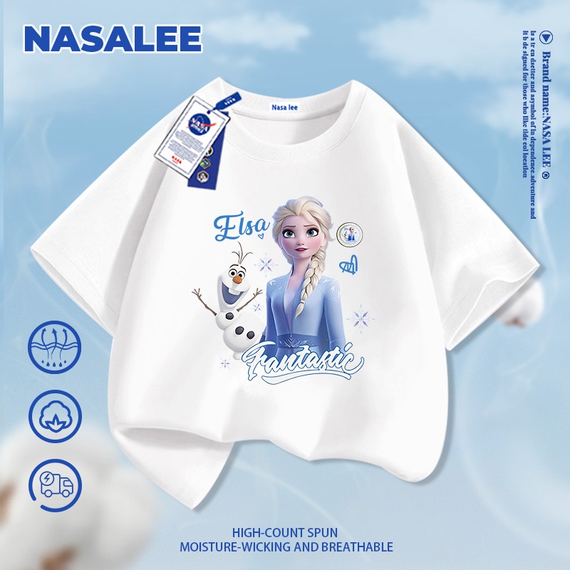 [Giao hàng trong ngày] NASA Hợp thời trang Phong cách mới Cotton nguyên chất cho trẻ em Tay ngắn thoải mái Thân thiện với da Công chúa đông lạnh Elsa In