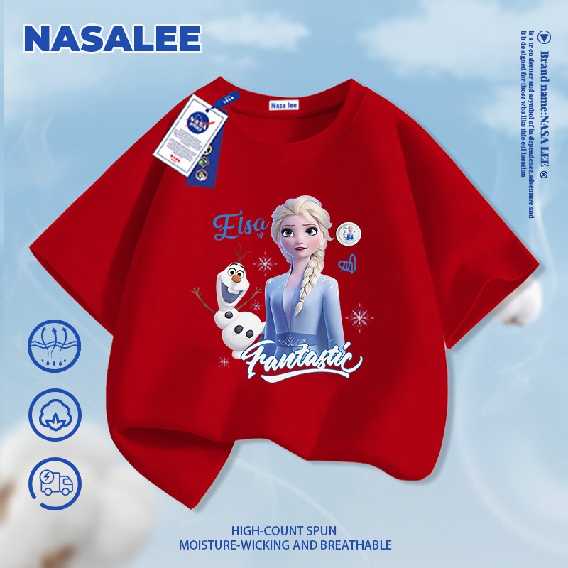 [Giao hàng trong ngày] NASA Hợp thời trang Phong cách mới Cotton nguyên chất cho trẻ em Tay ngắn thoải mái Thân thiện với da Công chúa đông lạnh Elsa In