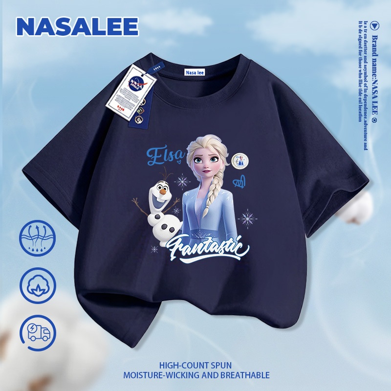 [Giao hàng trong ngày] NASA Hợp thời trang Phong cách mới Cotton nguyên chất cho trẻ em Tay ngắn thoải mái Thân thiện với da Công chúa đông lạnh Elsa In