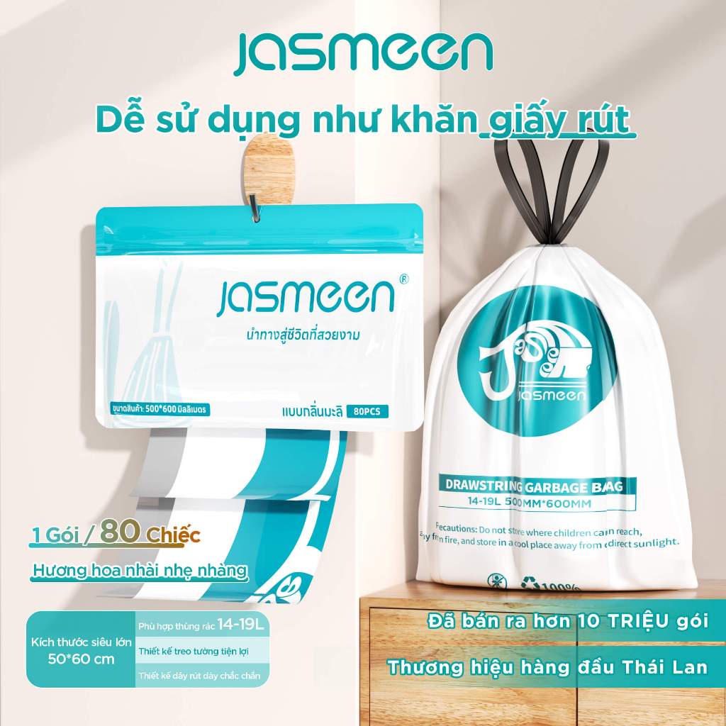 [Siêu To]Túi rác sinh học JASMEEN - Kích thước 50*60cm - Hương hoa nhài- Chịu nhiệt tốt - Chất liệu HDPE dày dặn - Tải trọng>10kg