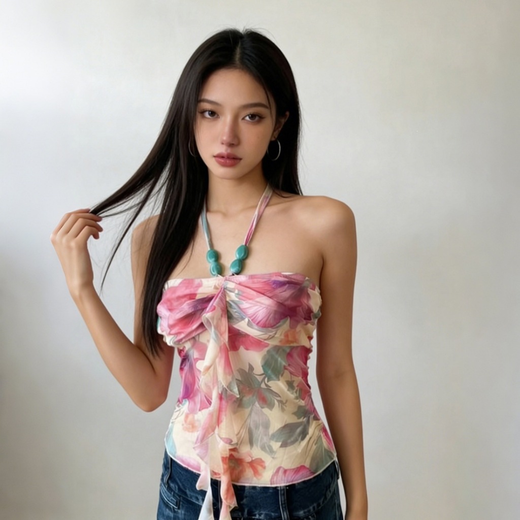 Mùa Hè 2026 Nữ Thời Trang Cổ Treo Áo Vest Gợi Cảm Không Dây In Hình Tank Top