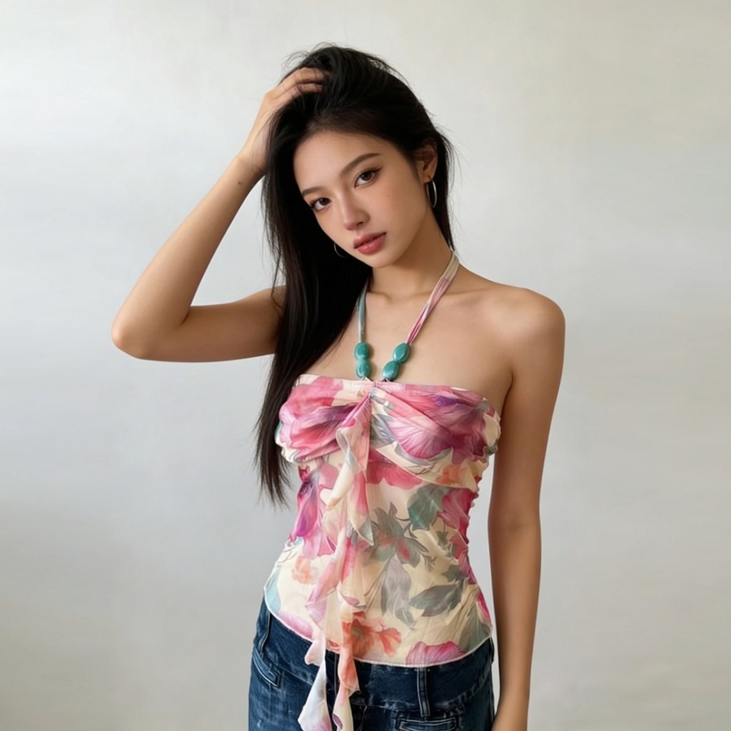 Mùa Hè 2026 Nữ Thời Trang Cổ Treo Áo Vest Gợi Cảm Không Dây In Hình Tank Top