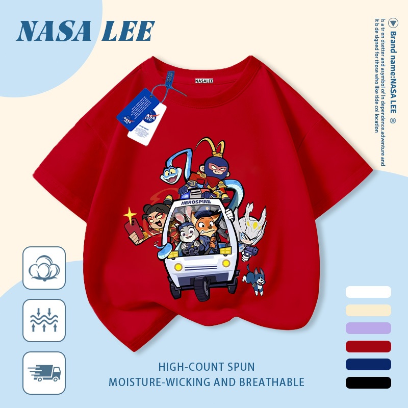 [Giao hàng trong ngày] Áo thun Cotton nguyên chất màu trắng cho trẻ em NASA Áo thun Cotton thoáng khí hoạt hình động vật ô tô in xu hướng 3-16 tuổi bé trai bé gái tay ngắn thông thường